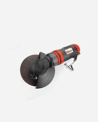 a black and red polisher sitting on top of a white surface